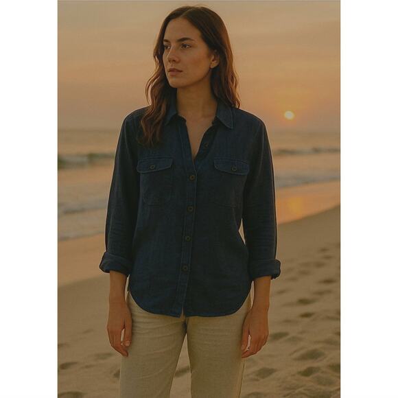 Abercrombie and Fitch Linen Blend Button Down Beachy Boxy Womens Large Old Money - Picture 1 of 7